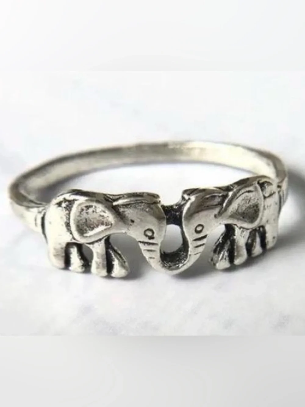 Oxidized Silver Elephant Friendship Ring